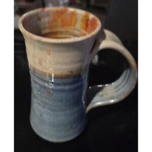 Studio Pottery Mug Hand Thrown Stoneware Blue Glaze Drip Interior Signed Rimer